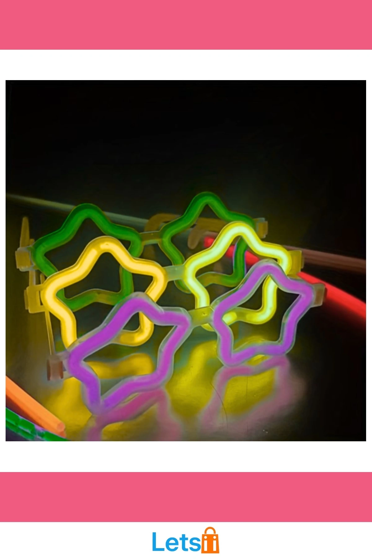 Yıldız Tasarımlı Neon Renkli Glow Gözlük 12 Adet