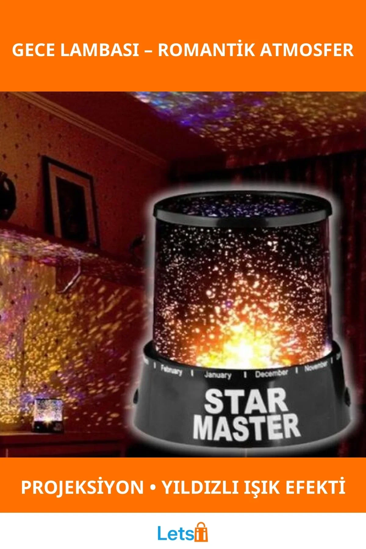 Yıldızlı Gece Lambası Projeksiyon LED Çocuk Odası İçin