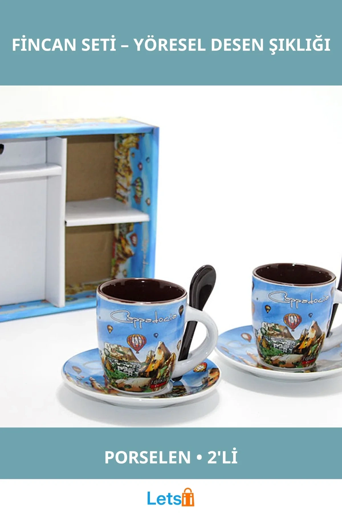 Yöresel Desenli Zarif Porselen İkili Fincan Seti