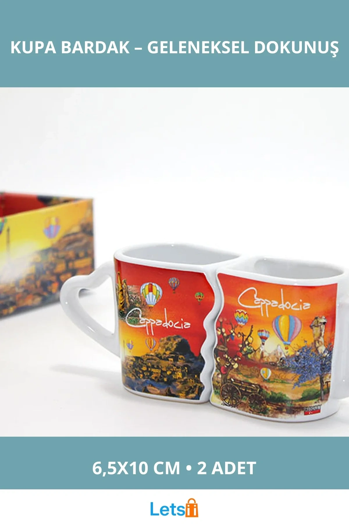 Yöresel Motifli Porselen Kupa Bardak Seti 2 Adet