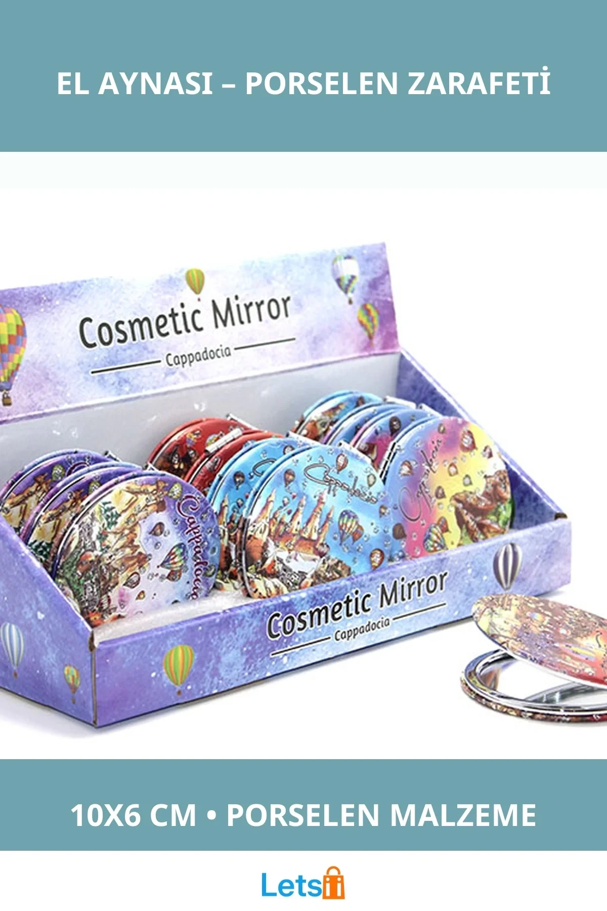 Yöresel Porselen El Aynası Yuvarlak 10x6 cm Tasarım