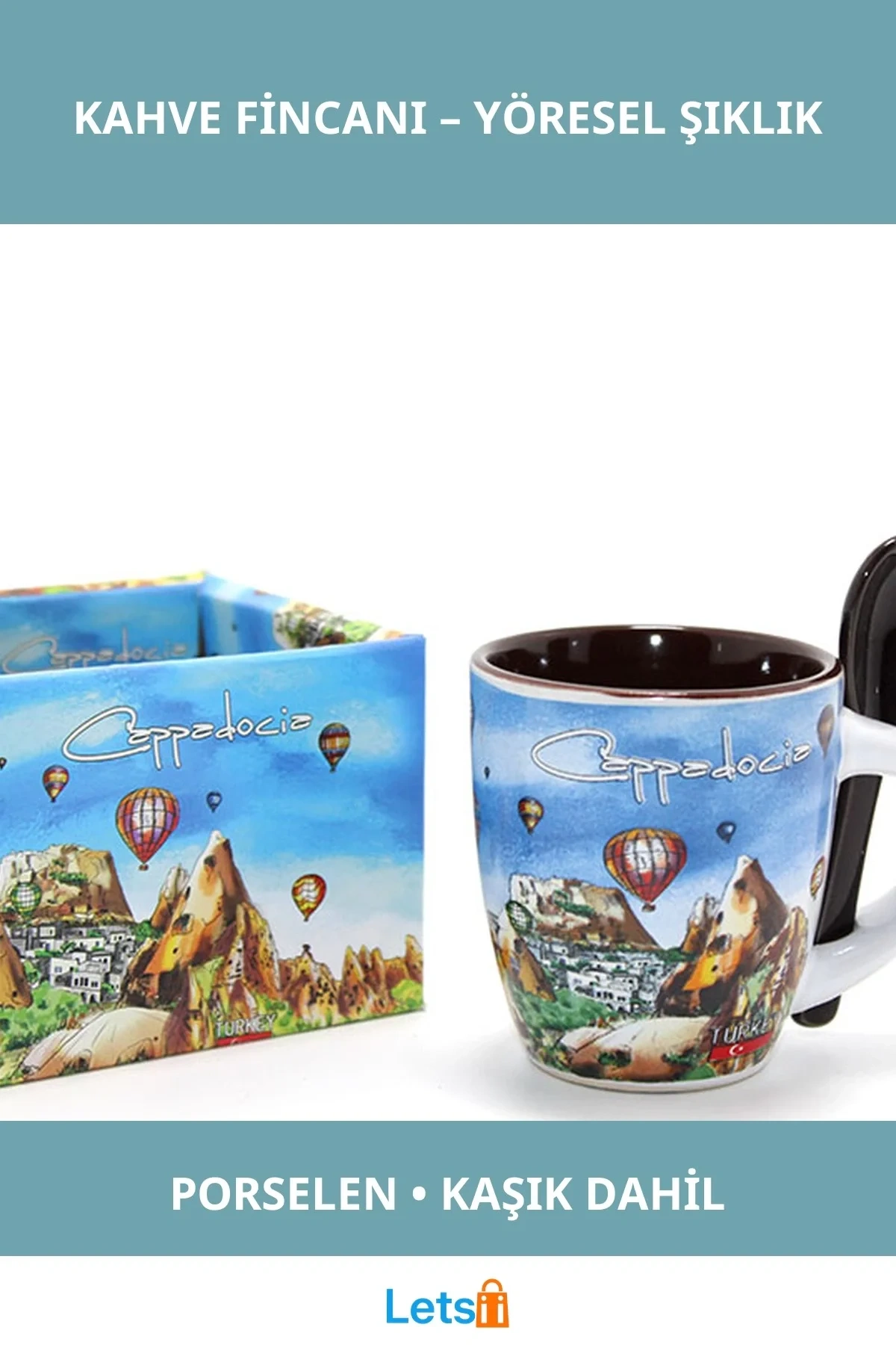 Yöresel Porselen Kahve Fincanı Kaşıklı Tekli