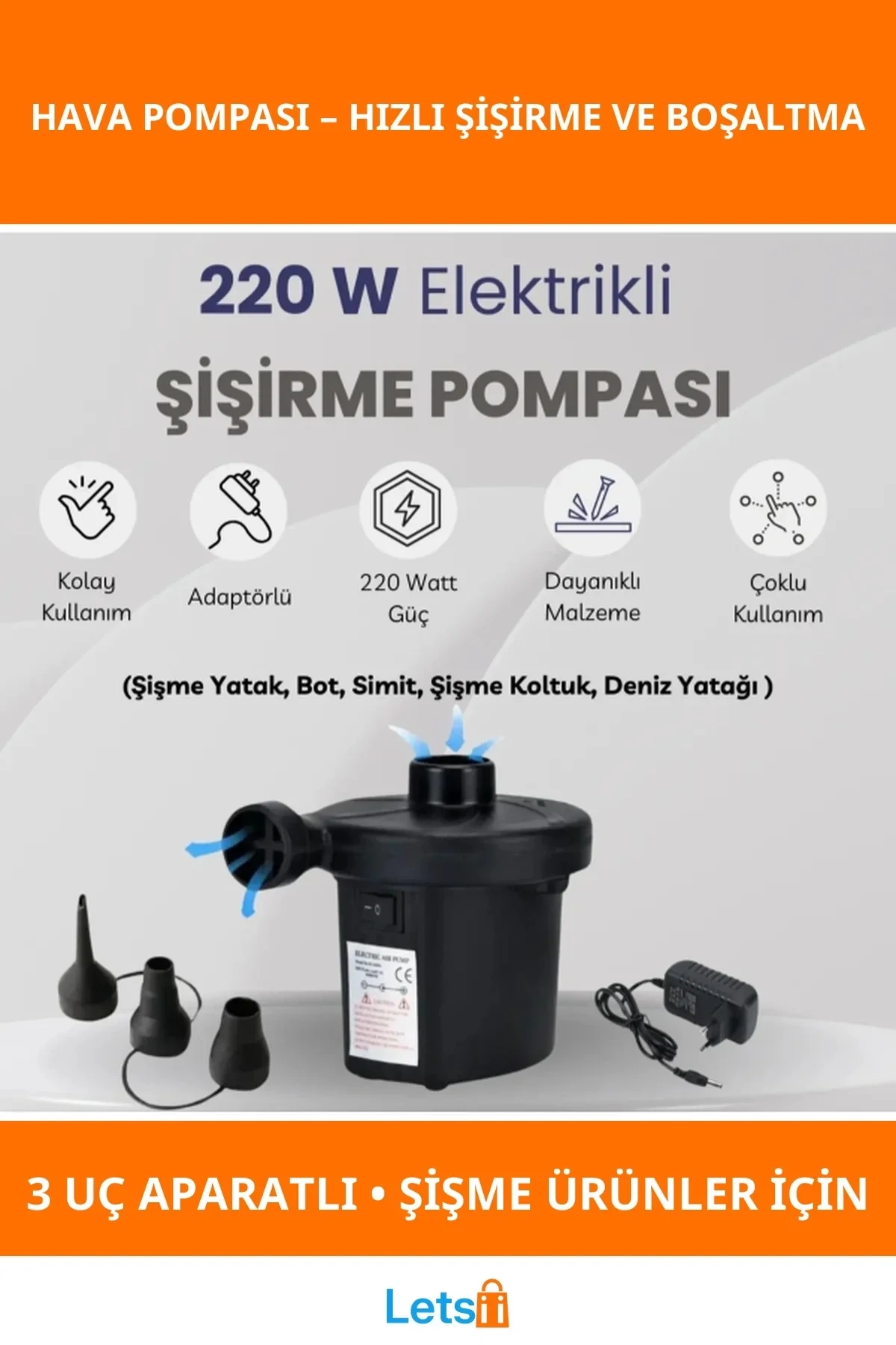 Yüksek Hacimli İki Yönlü Elektrikli Hava Pompası
