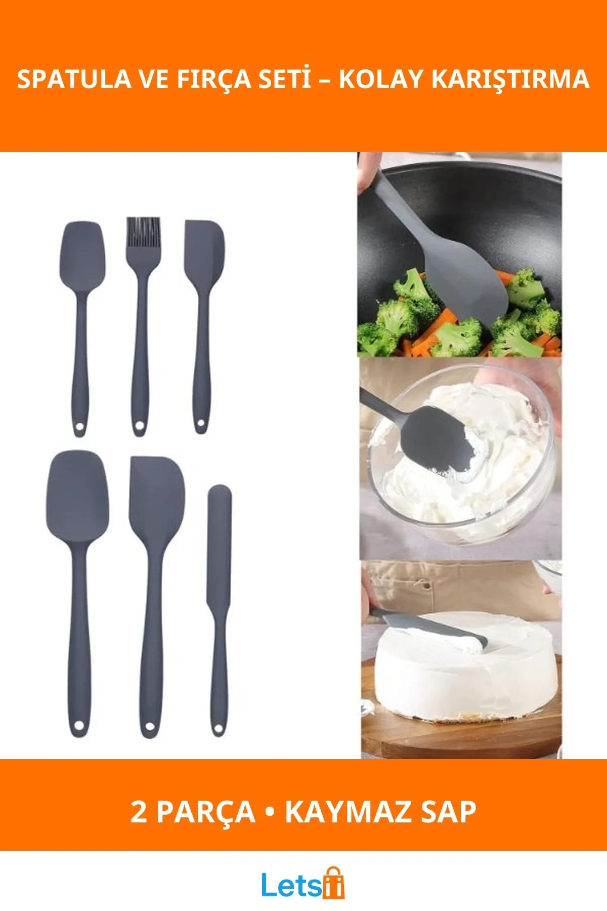 Yüksek Kaliteli Kaymaz Saplı Silikon Spatula ve Fırça Seti 6lı