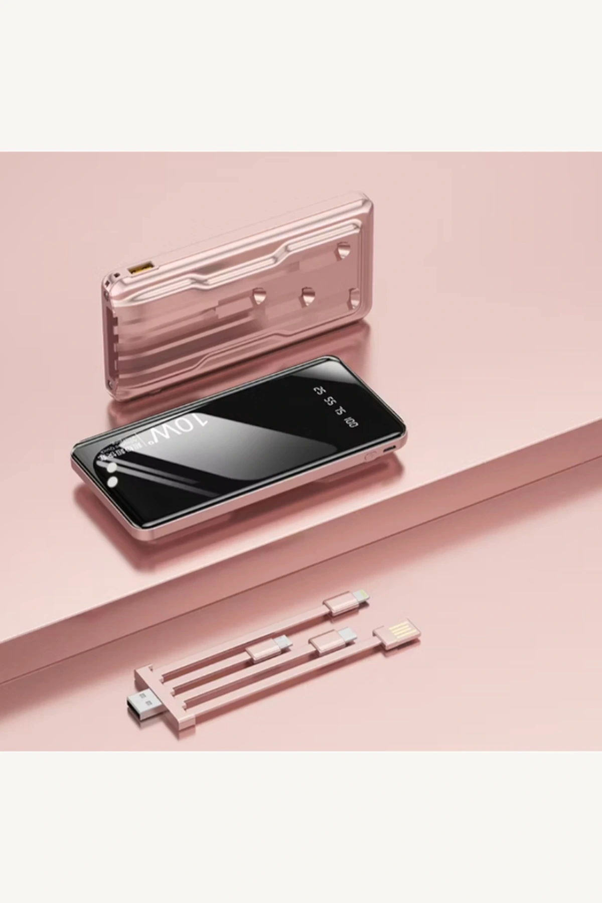 Yüksek Kapasiteli 20.000 mAh Kendinden Kablolu Hızlı Şarj Type C Lightning Dijital Göstergeli Powerbank