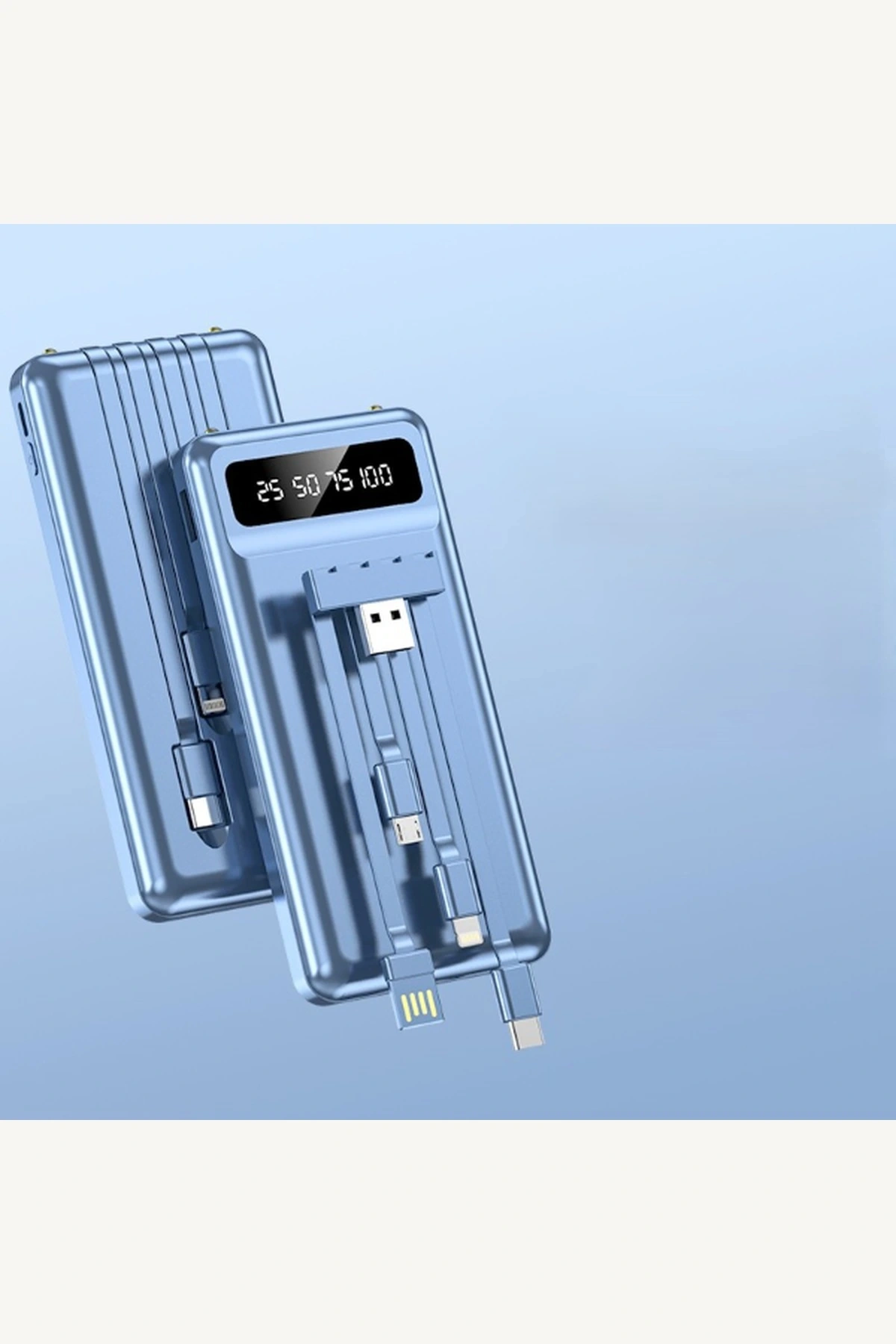 Yüksek Kapasiteli 20.000 mAh Kendinden Kablolu Hızlı Şarj Type C Lightning Dijital Göstergeli Powerbank