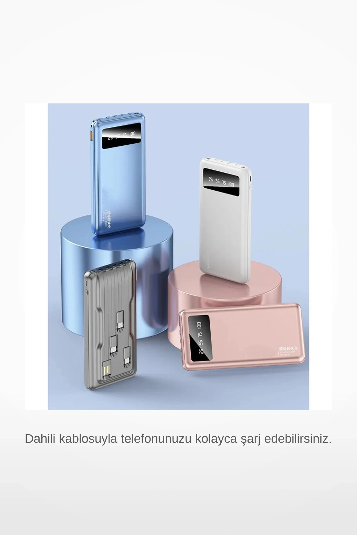 Yüksek Kapasiteli 20.000 mAh Kendinden Kablolu Hızlı Şarj Type C Lightning Dijital Göstergeli Powerbank