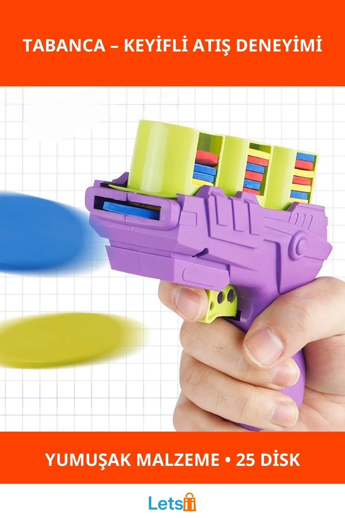 Yumuşak Disk Atan Oyuncak Tabanca 25 Adet Güvenli Oyun