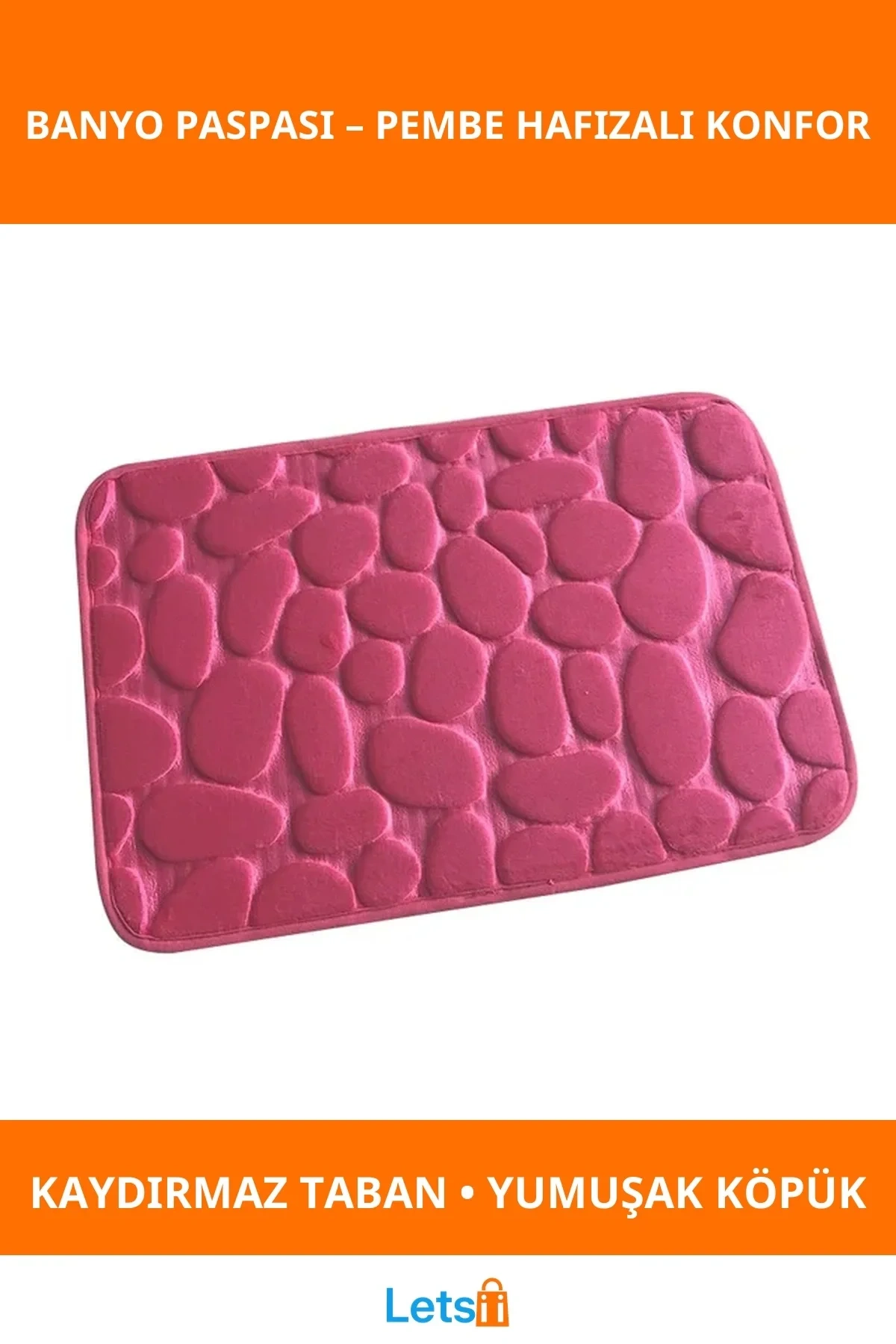 Yumuşak Hafızalı Kaydırmaz Pembe Banyo Paspası