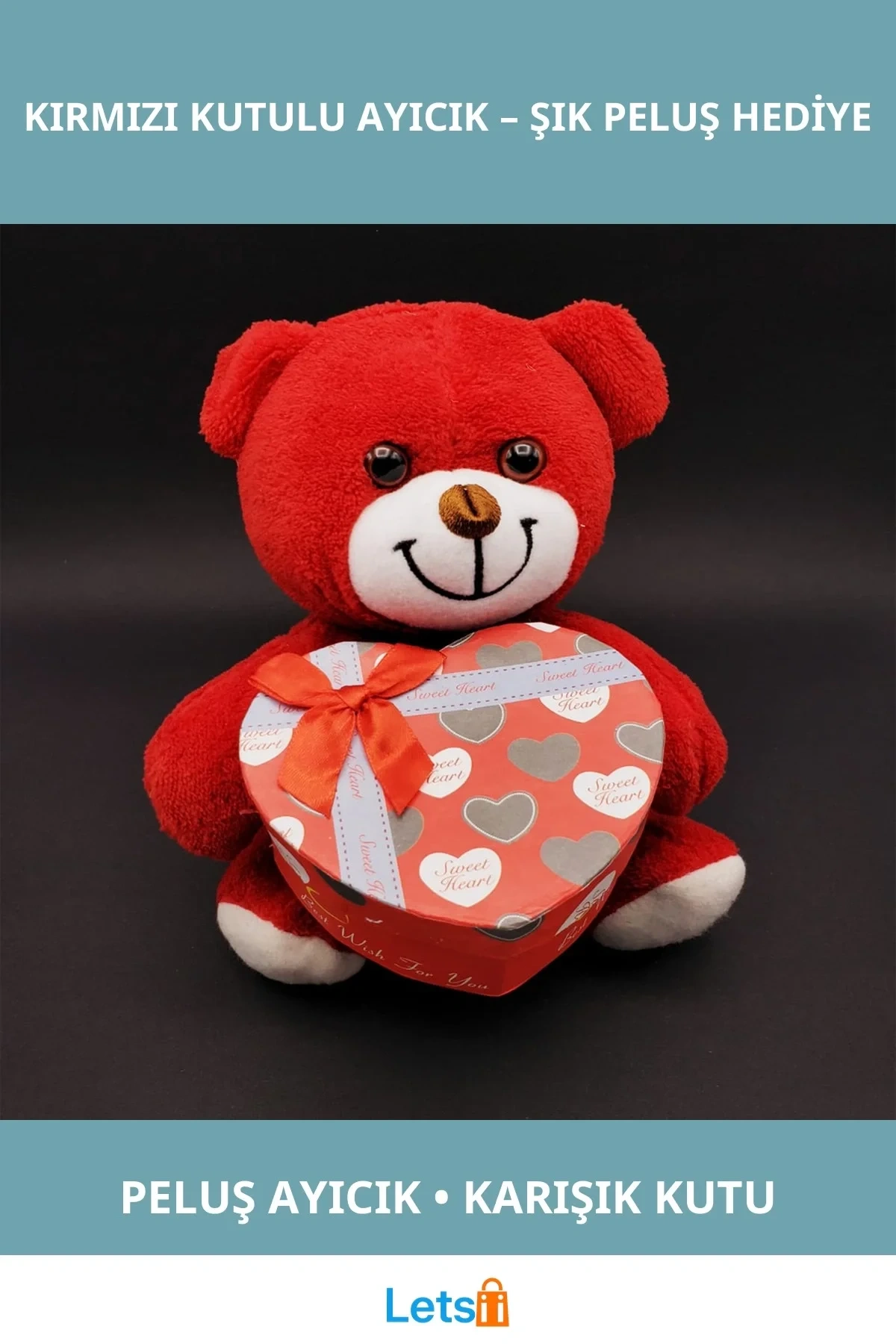 Yumuşak Peluş Hediyelik Kırmızı Kutulu Ayıcık 25 cm