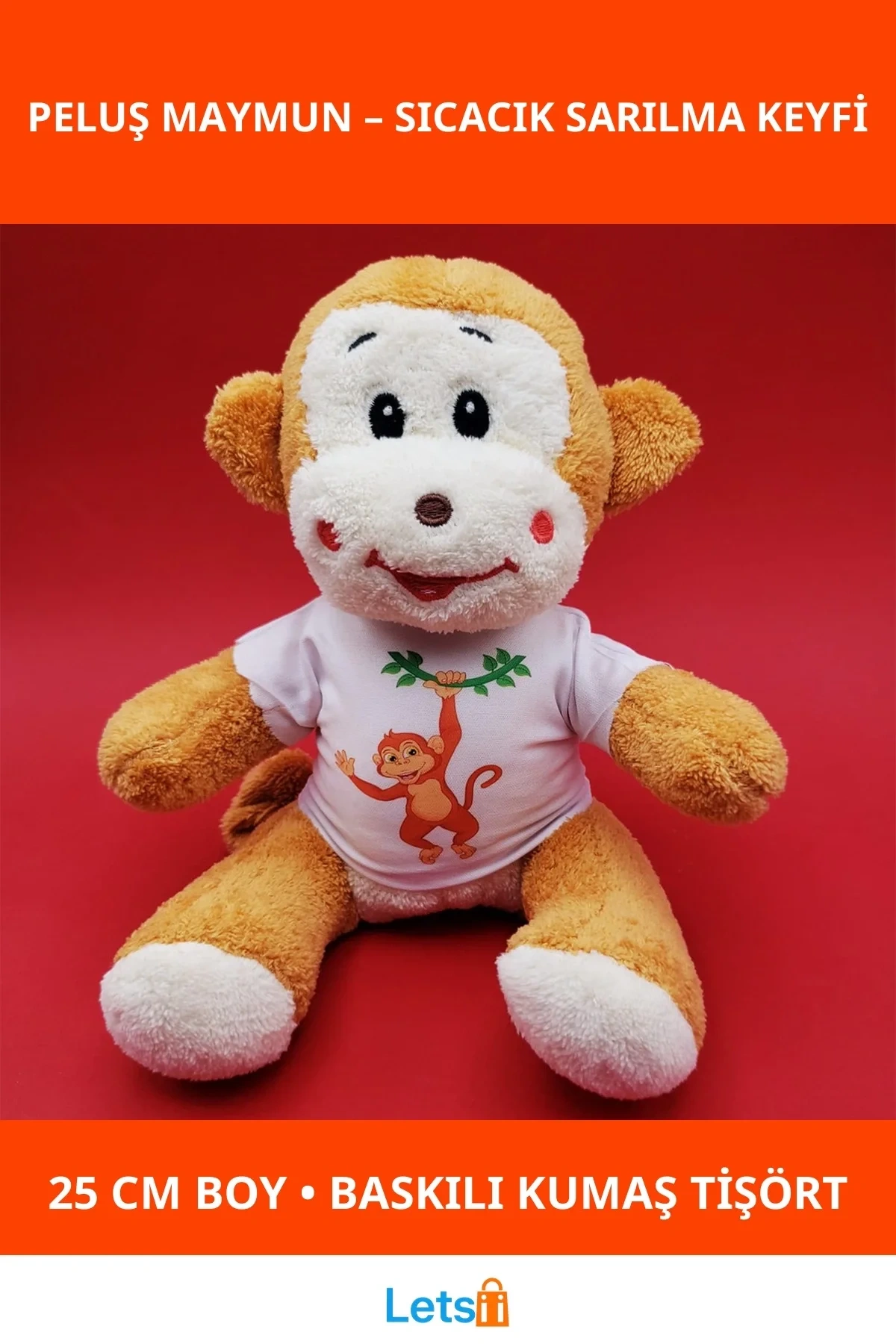 Yumuşak Peluş Tişörtlü Sevimli Maymun 25 cm