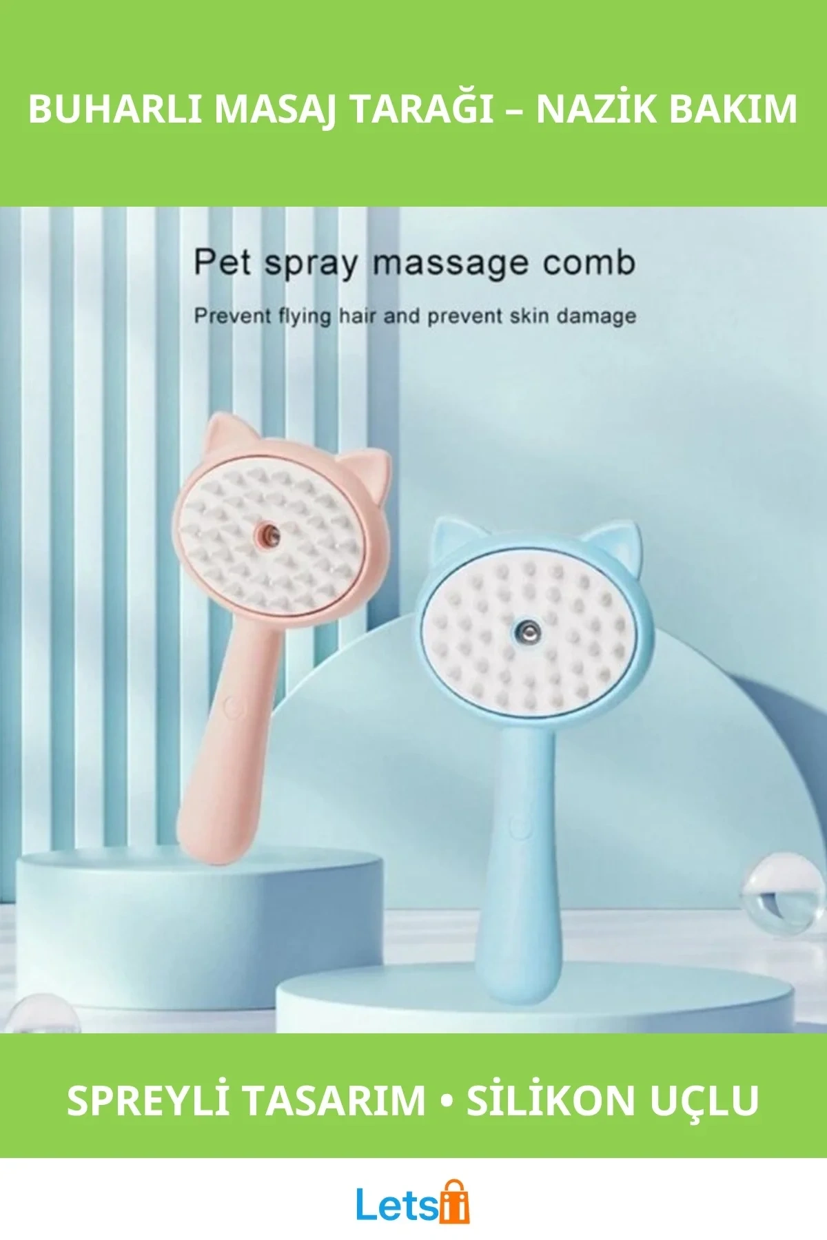 Yumuşak Silikon Uçlu Buharlı Masaj Tarağı Kedi ve Köpekler İçin