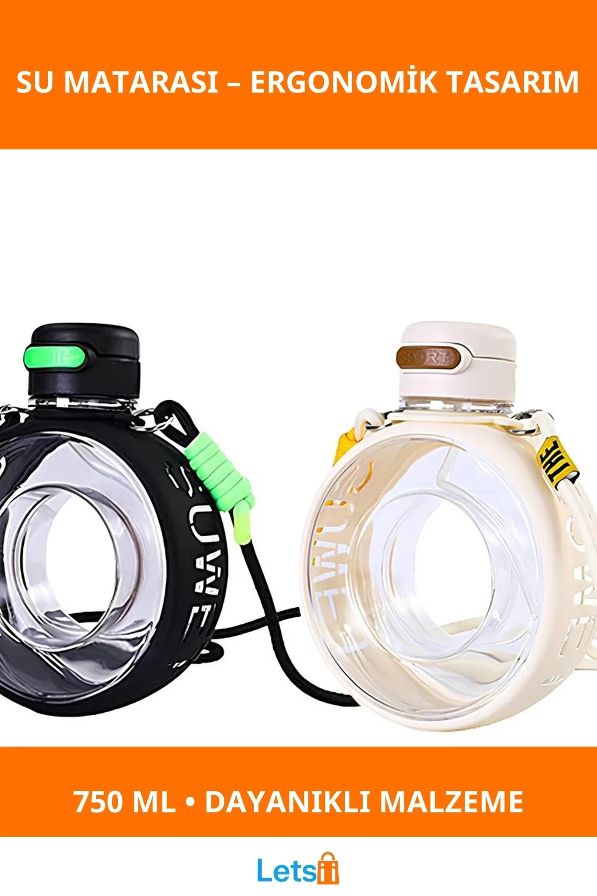 Yuvarlak BPA İçermeyen 750 ml Su Matarası Şık ve Ergonomik