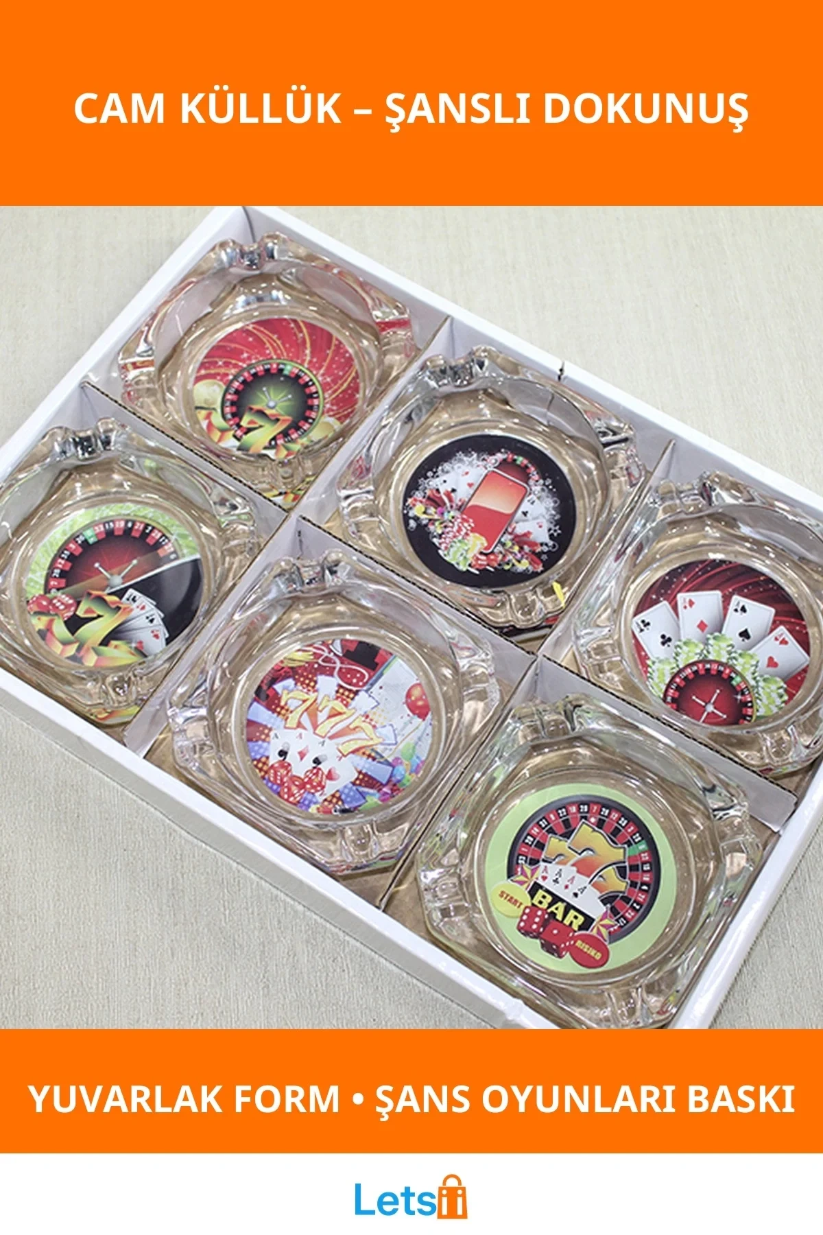 Yuvarlak Dayanıklı Cam Küllük Şans Oyunları Temalı