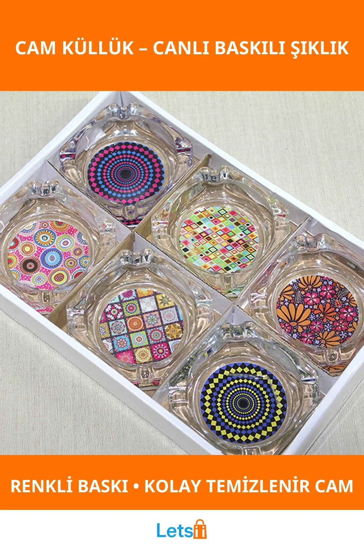 Yuvarlak Renkli Baskılı Dayanıklı Cam Küllük