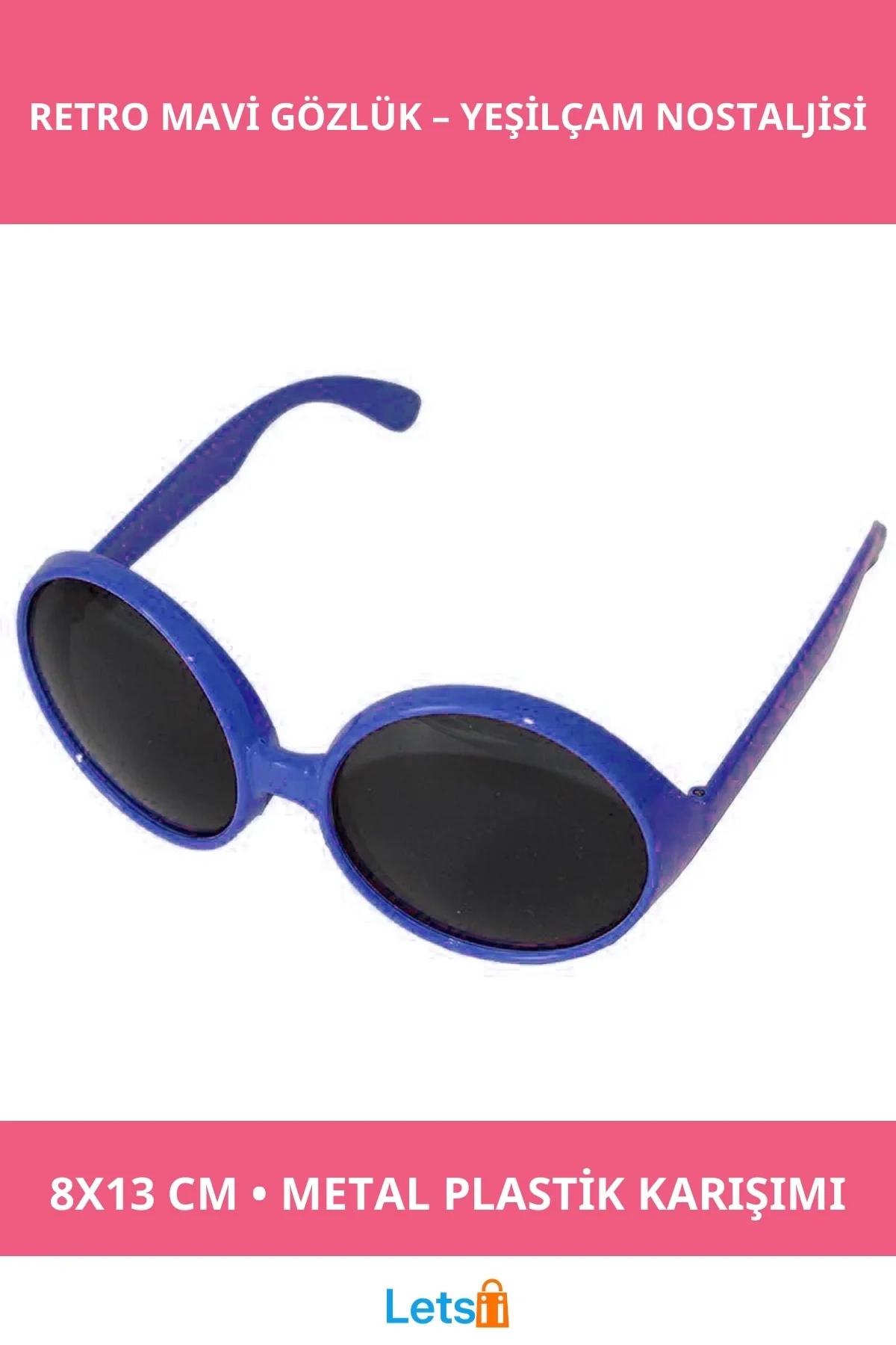 Yuvarlak Retro Mavi Parti Gözlüğü 80li 90lı Yıllar için