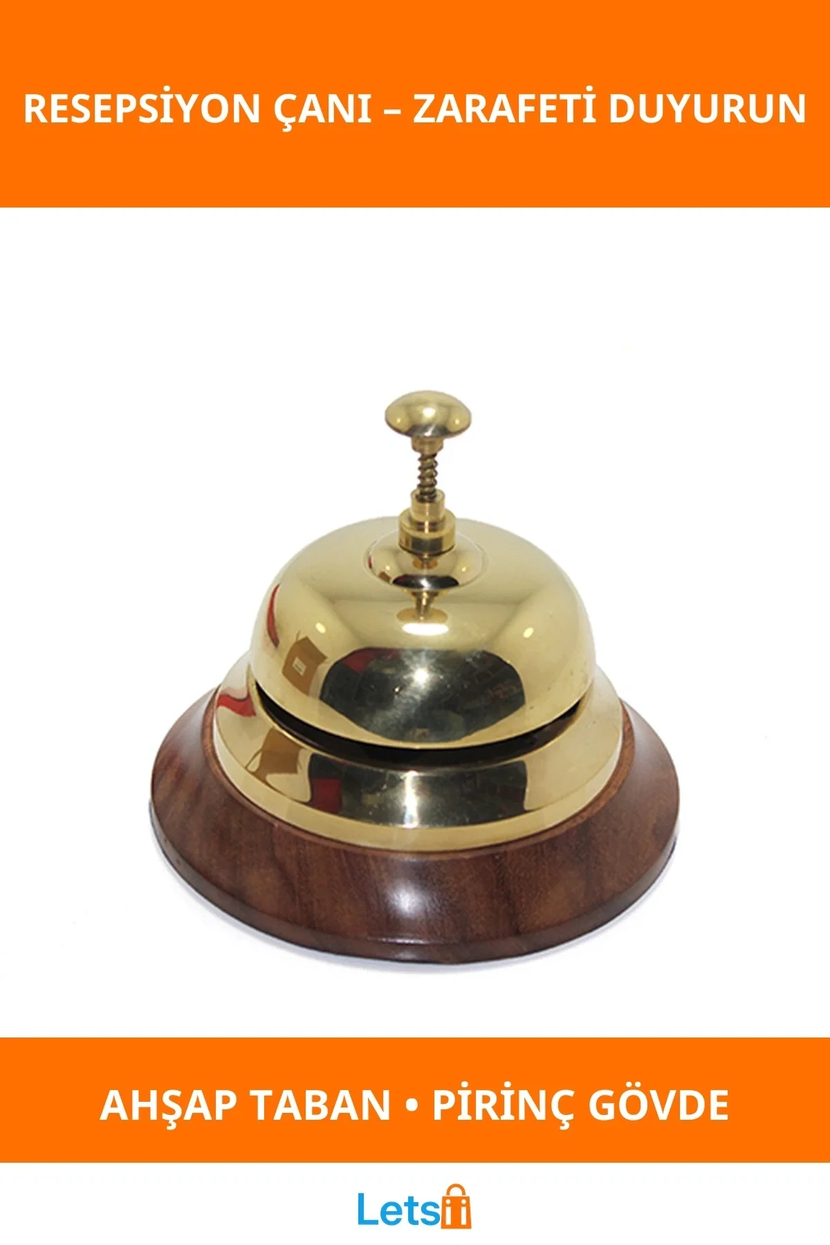 Zarif Ahşap Altı Pirinç Üstü Masa Resepsiyon Çanı