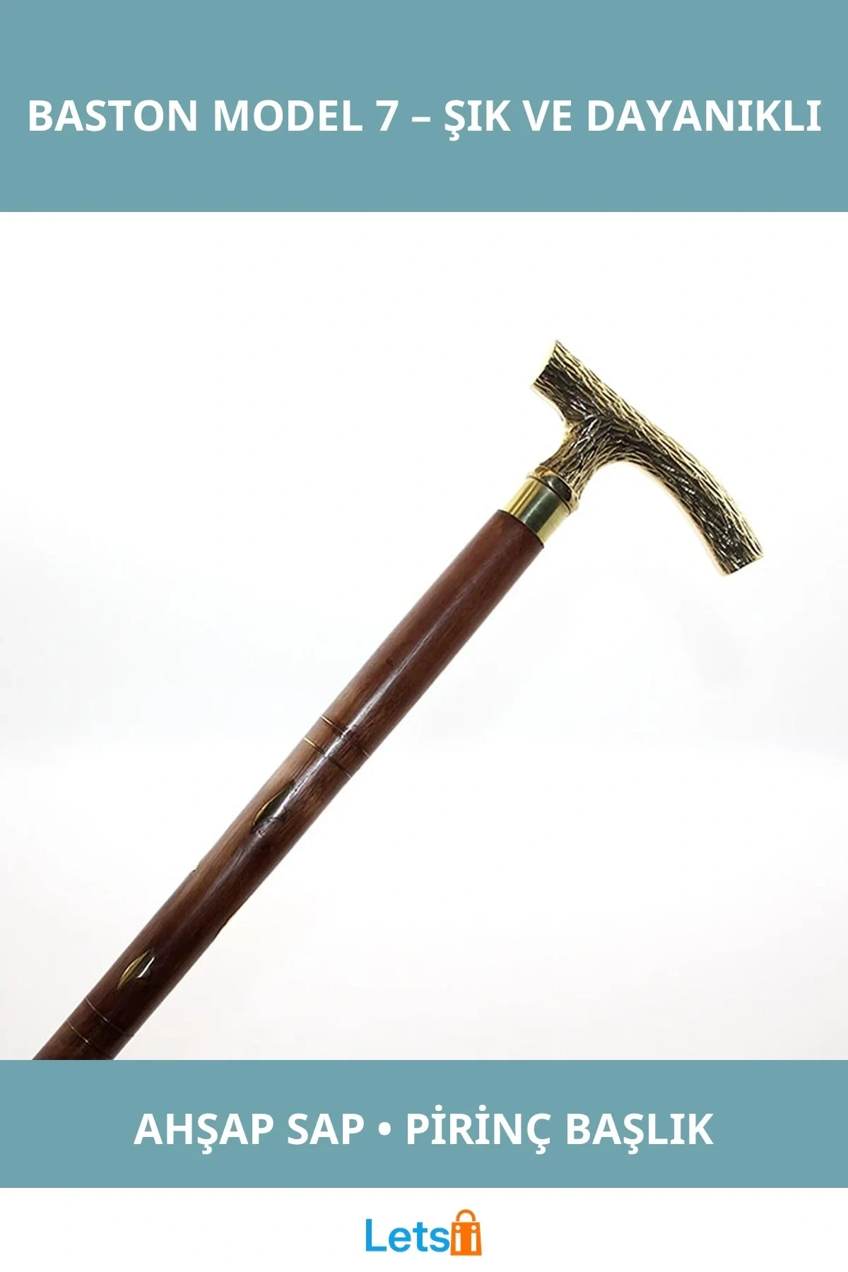 Zarif Ahşap Saplı Dayanıklı Pirinç Baston