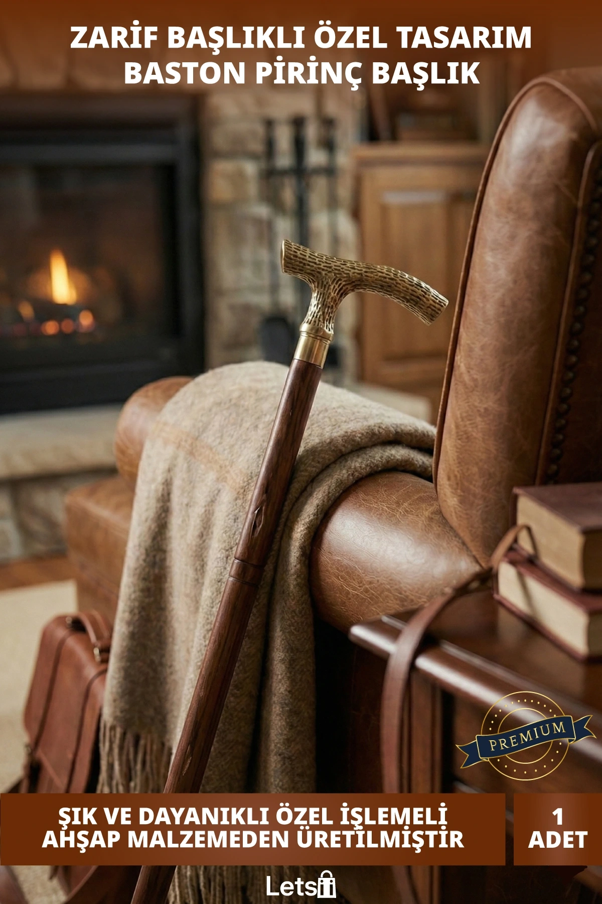 Zarif Ahşap Saplı Dayanıklı Pirinç Malzeme Özel Tasarım Baston