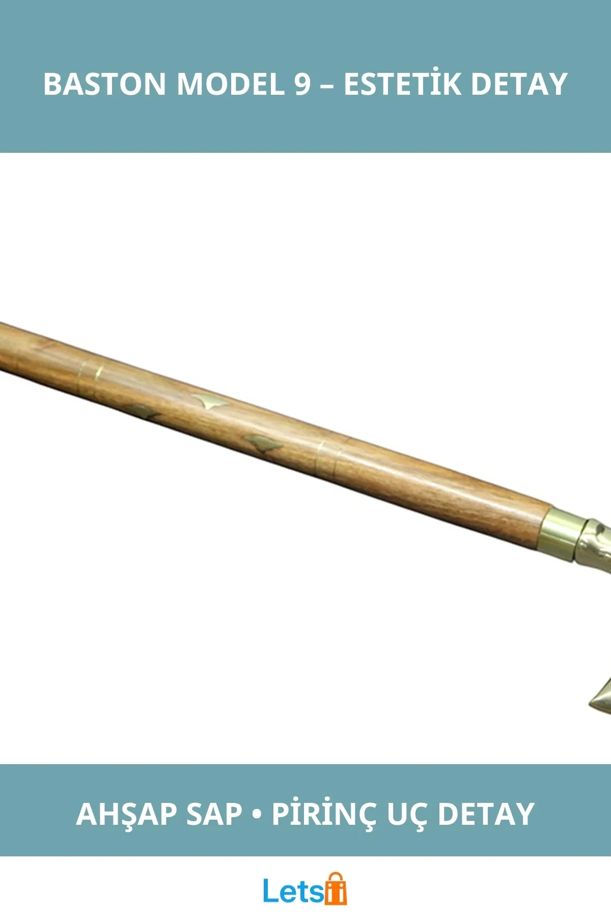 Zarif Ahşap Ve Pirinç Detaylı Ergonomik Pirinç Baston