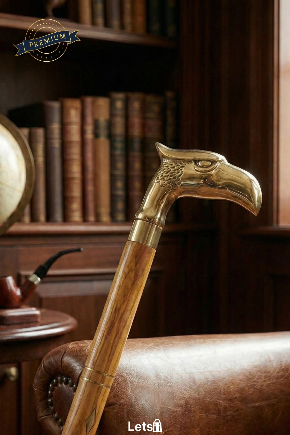 Zarif Ahşap Ve Pirinç Detaylı Ergonomik Vintage Baston