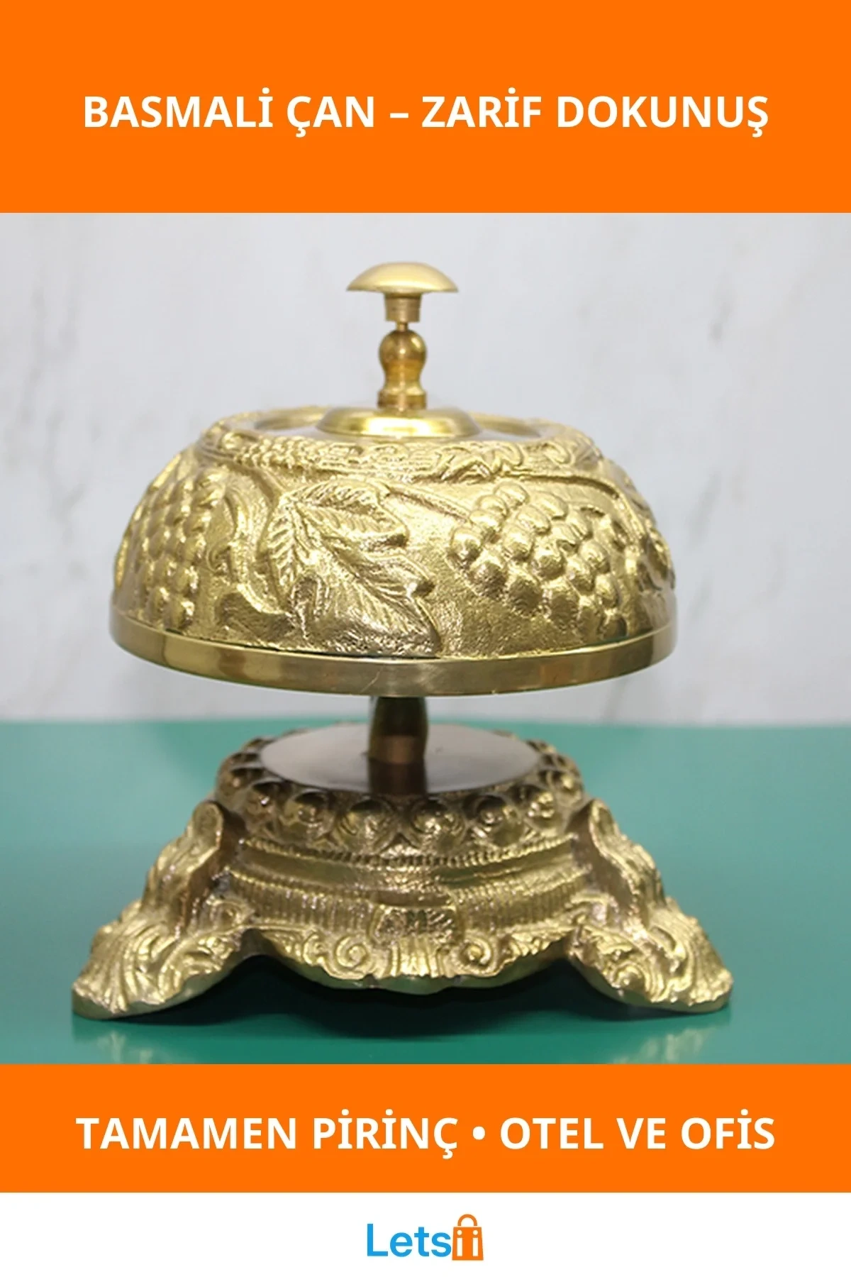 Zarif Antik Pirinç Masa Üstü Basmalı Çan