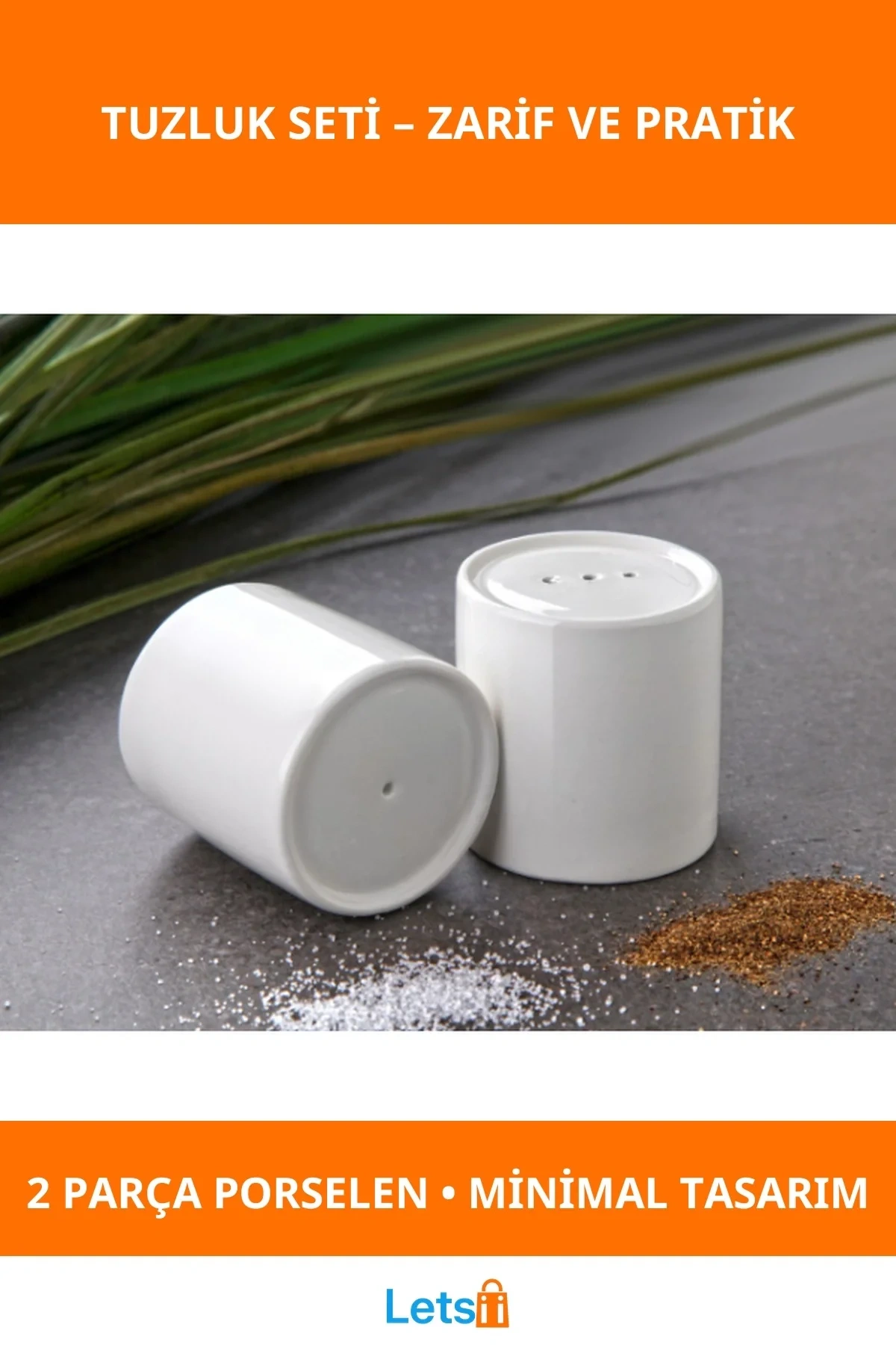 Zarif Beyaz Porselen 2 Adet Tuzluk Seti