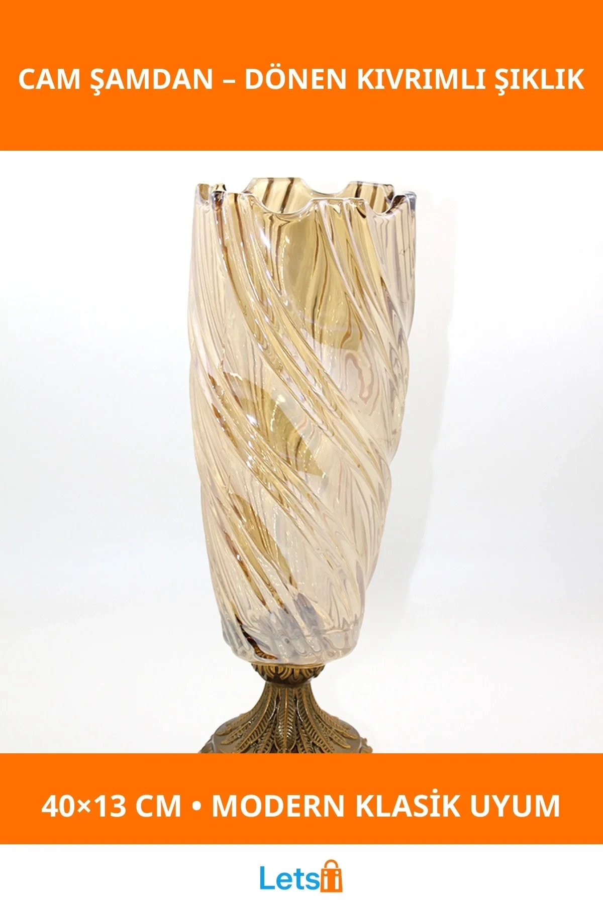 Zarif Cam Şamdan Tekli 40x13 cm Modern Tasarım