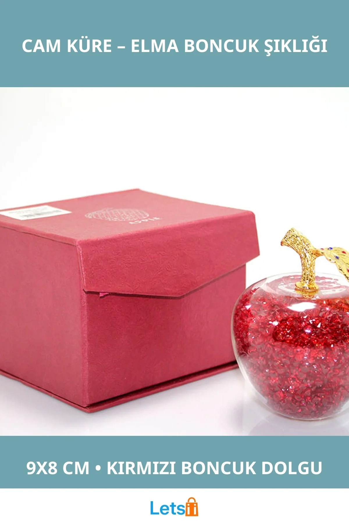 Zarif Dekoratif Cam Küre Elma Modeli 9x8 cm