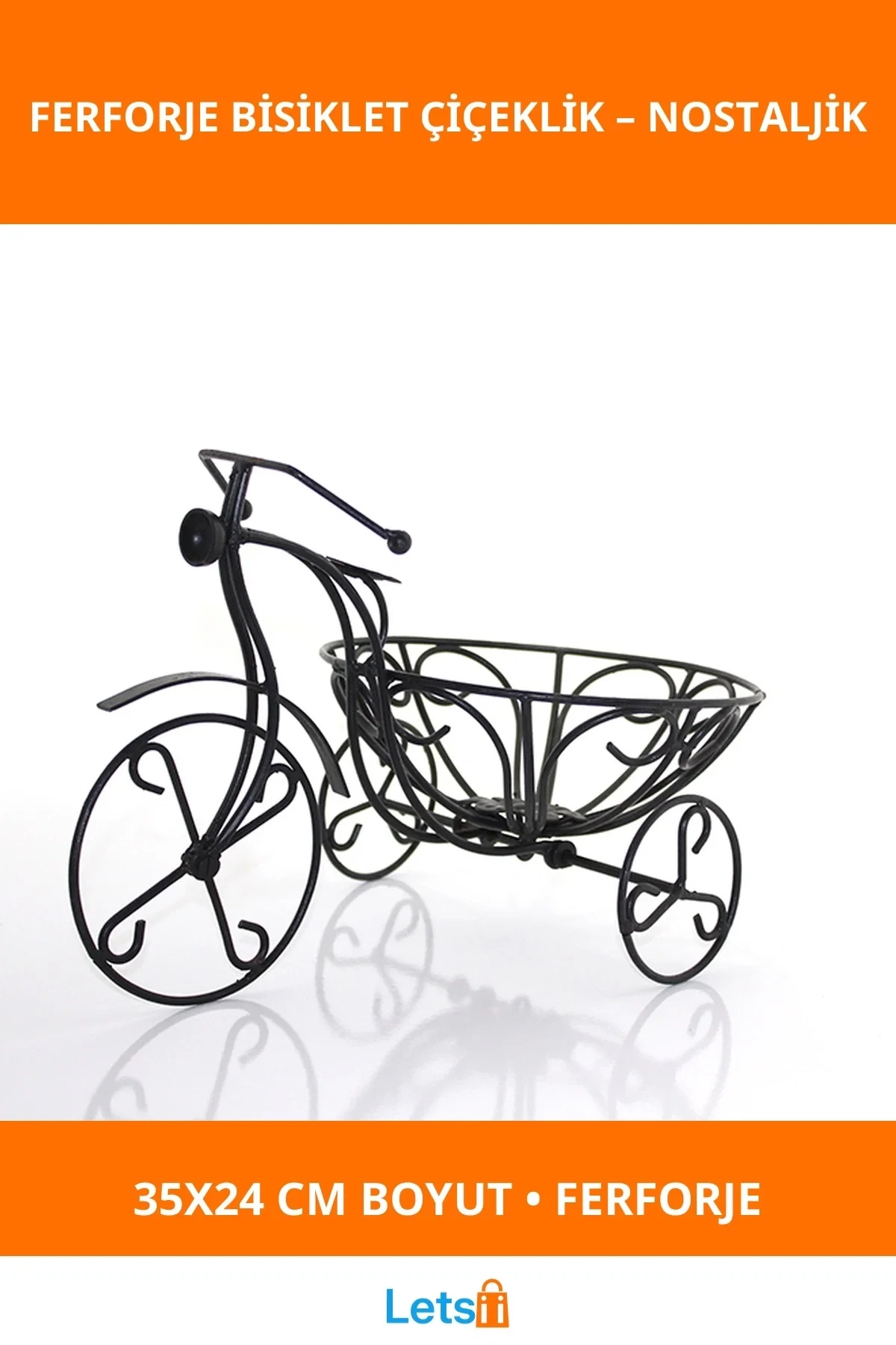 Zarif Ferforje Dekoratif Bisiklet Çiçeklik 35x24 cm