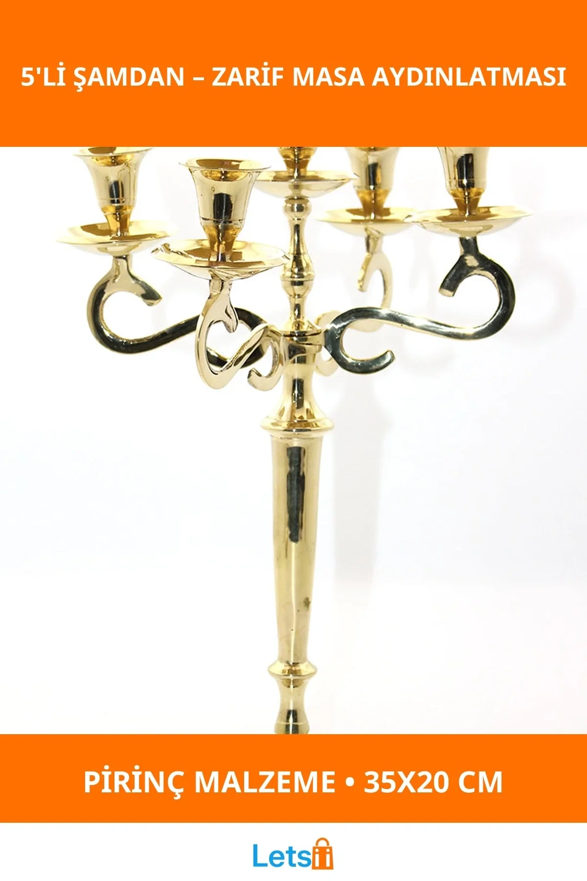 Zarif Pirinç 5li Şamdan ile Şık Dekorasyon