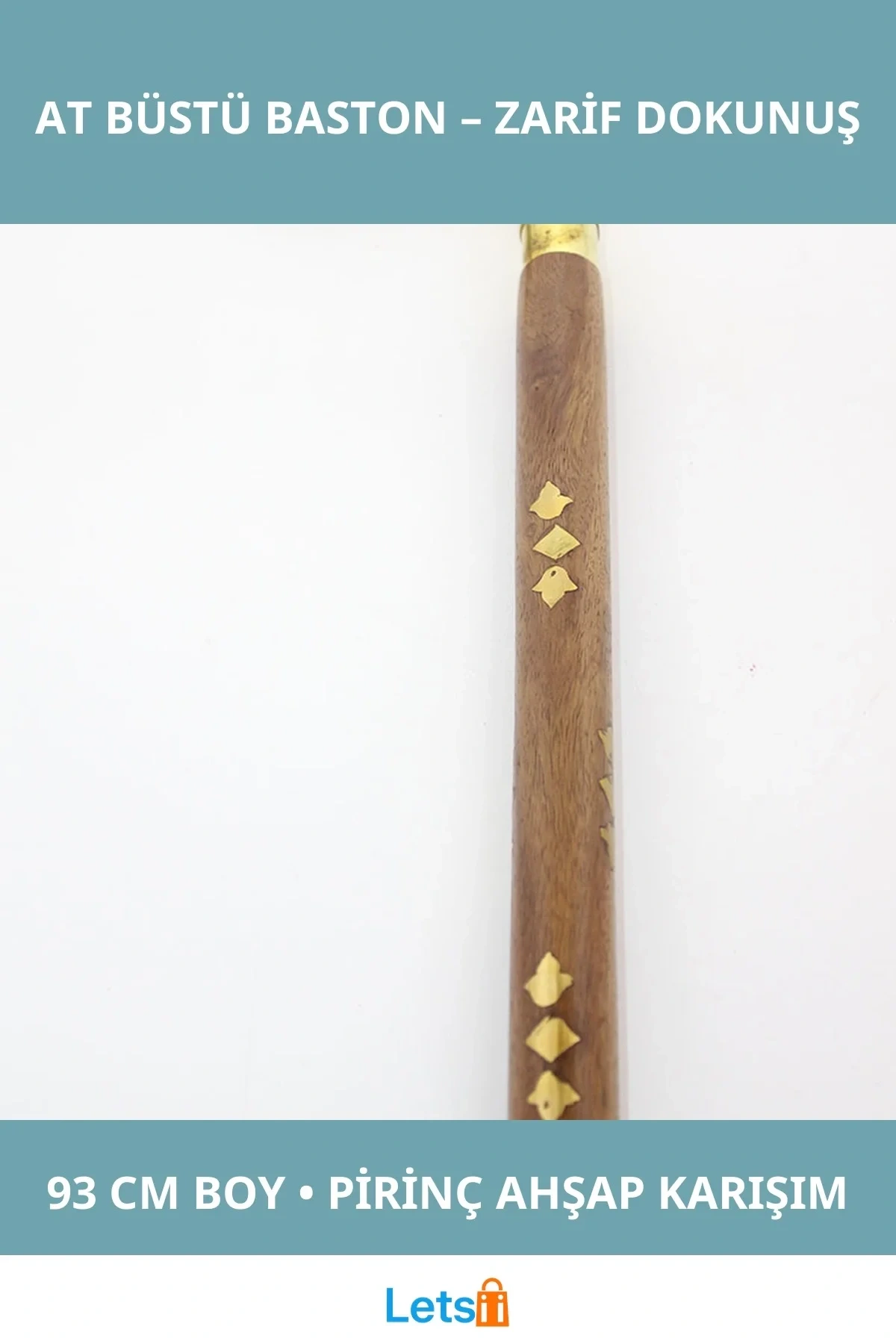 Zarif Pirinç At Büstü Ahşap Baston 93 cm