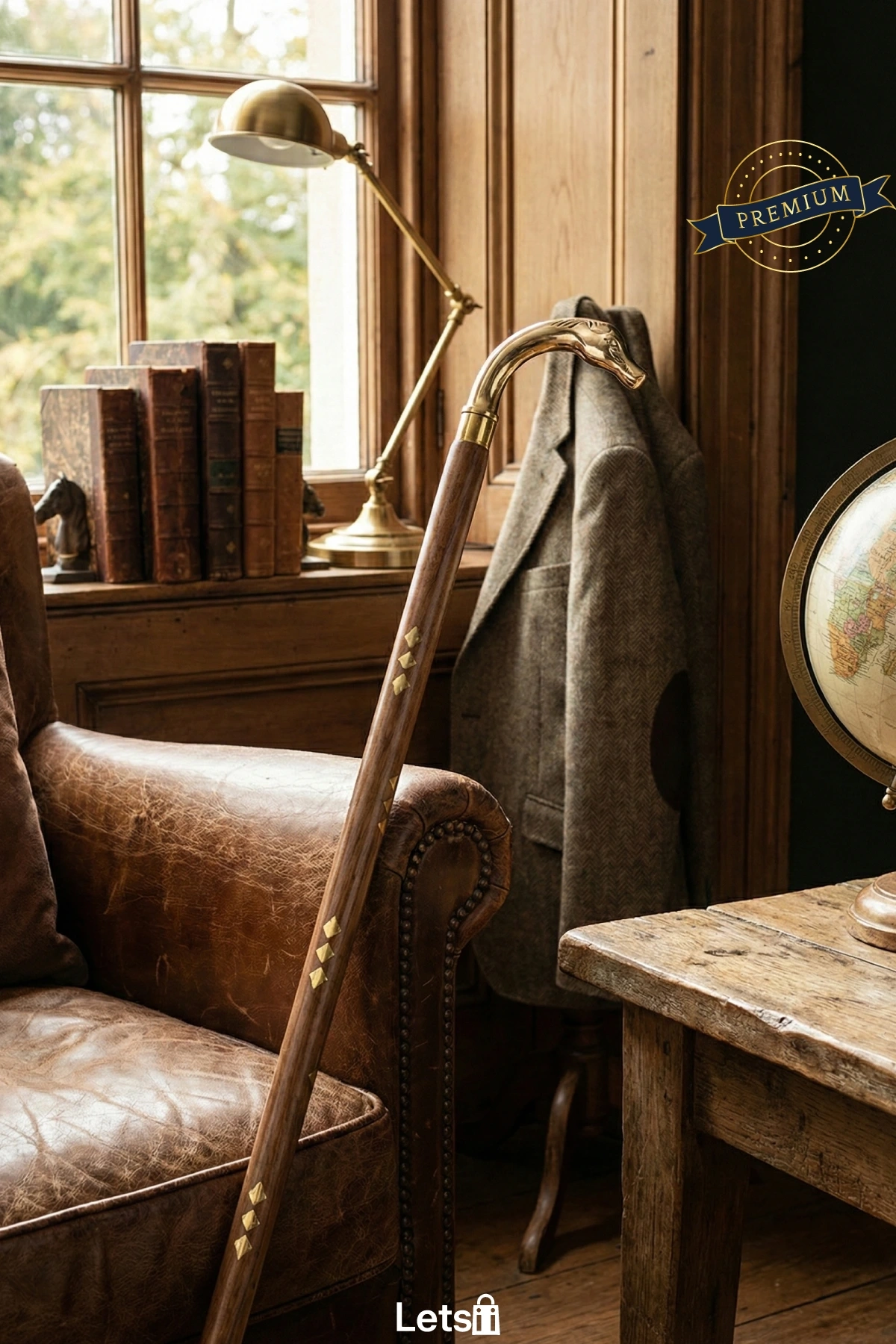 Zarif Pirinç At Büstü Ahşap Özel Tasarım Baston 93 cm