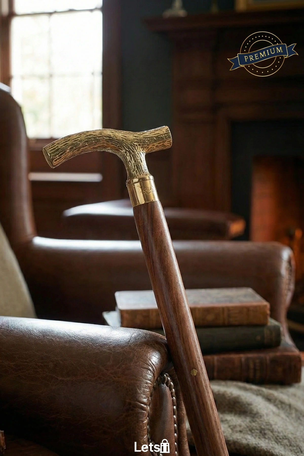 Zarif Pirinç Baston Ahşap Gövde ve Özel İşleme Detaylı Şık Tasarım