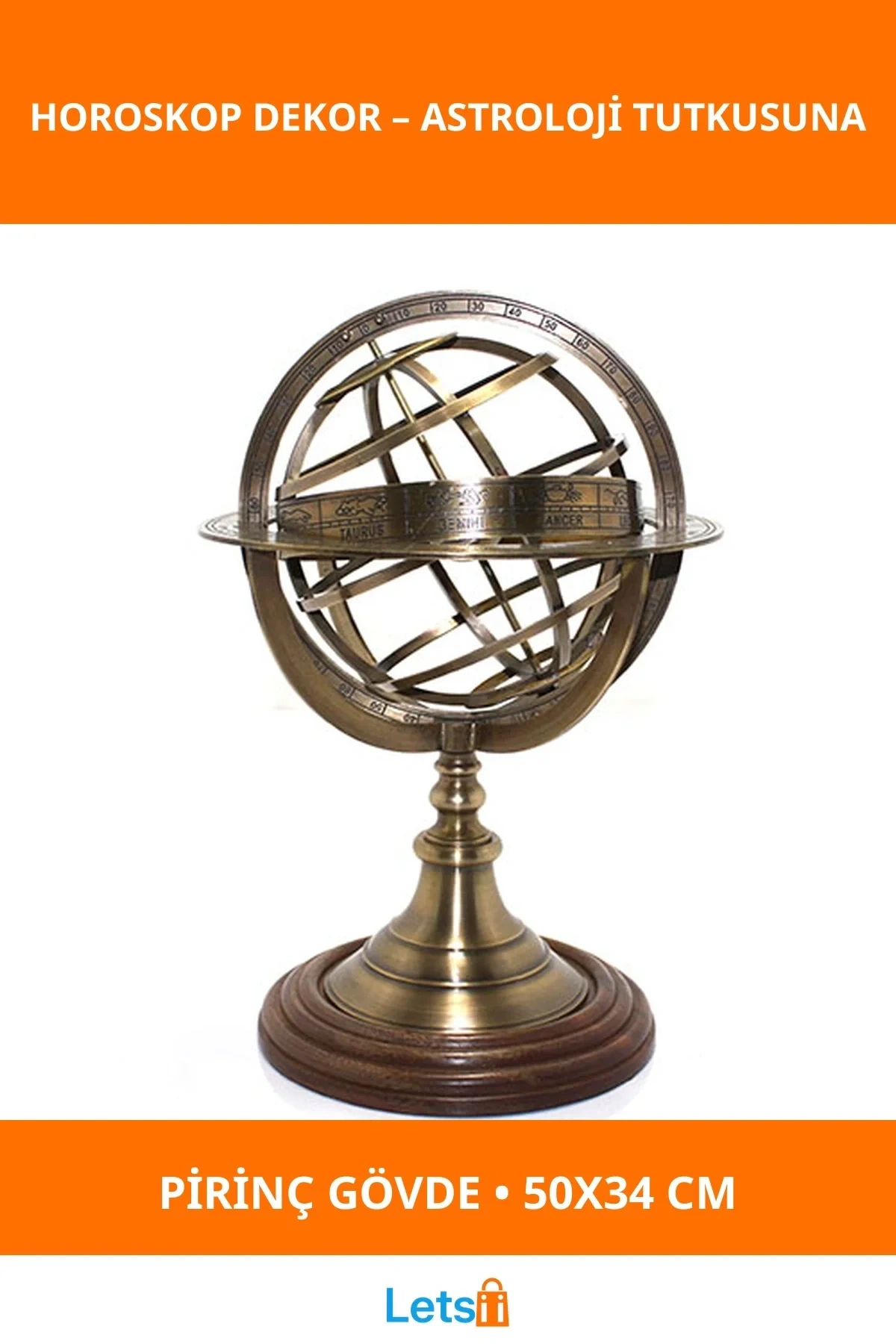 Zarif Pirinç Horoskop 50x34 cm Dekoratif Astrologik Model