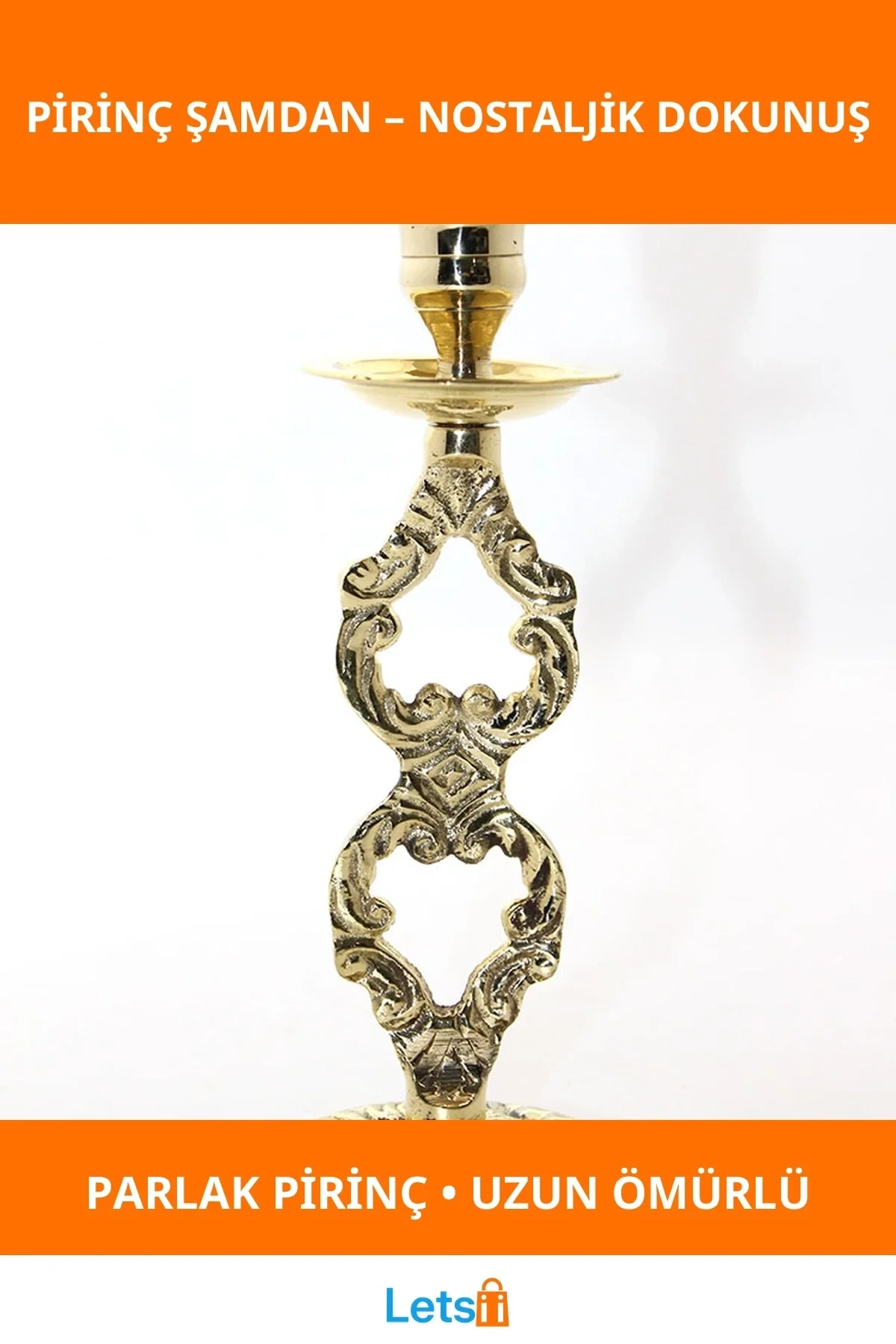 Zarif Pirinç Tekli Şamdan Antika Tasarım Dekoratif Aksesuar