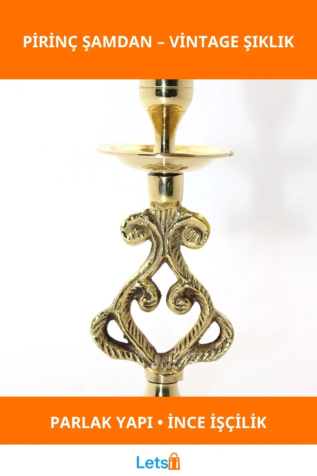 Zarif Pirinç Tekli Şamdan Vintage Dekoratif Aydınlatma