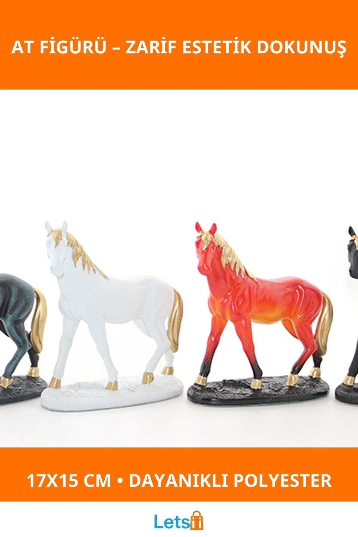 Zarif Polyester At Figürü 17x15 cm Dekoratif Sanat Eşyası