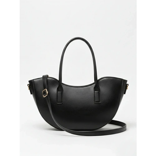 Leila Deri Siyah Fermuarlı El ve Omuz Çantası