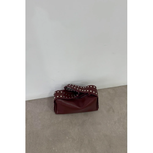 Mono Zımba Detaylı Fermuarlı Bordo Omuz Çantası