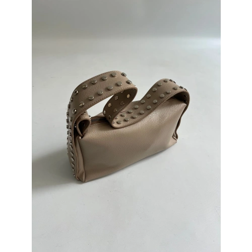 Mono Zımba Detaylı Fermuarlı Vizon Omuz Çantası