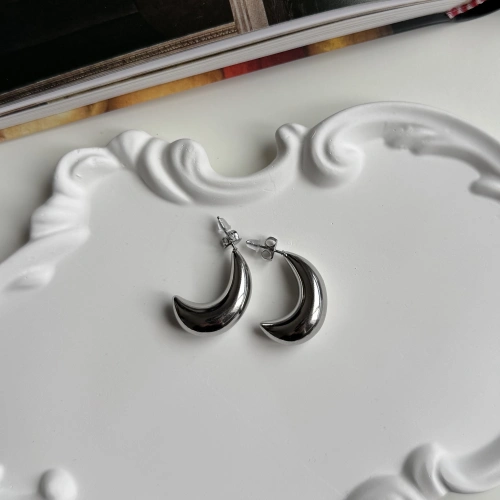 Çelik Yarım Halka Silver Küpe