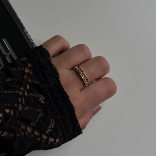 Üç Sıra Kemik Gold Yüzük