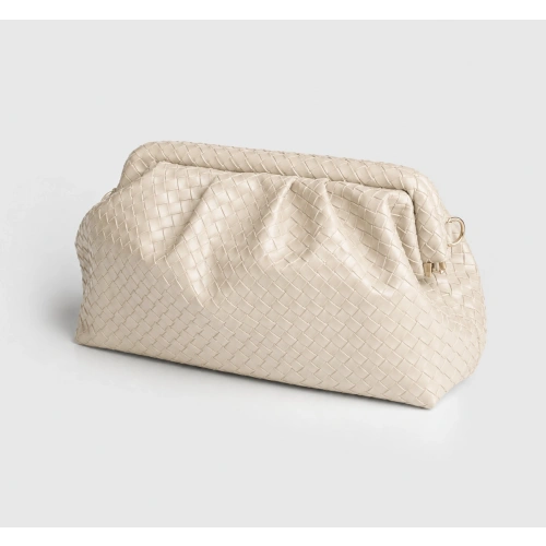 Aura Ekru Örgü Dokulu Clutch Omuz ve Çapraz Çanta