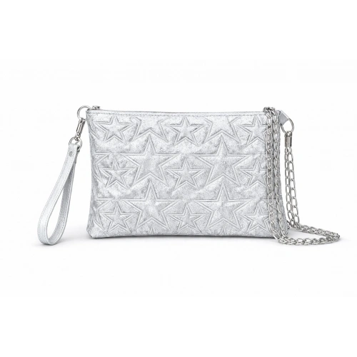 Yıldız Desenli Gümüş Simli Clutch Portföy Çanta