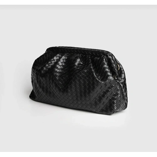 Aura Siyah Örgü Dokulu Clutch Omuz ve Çapraz Çanta