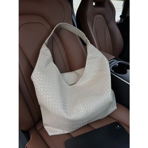 Coze Örgü Dokulu Ekru Omuz Çantası