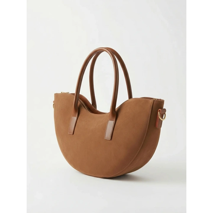 Leila Süet Taba Fermuarlı El ve Omuz Çantası