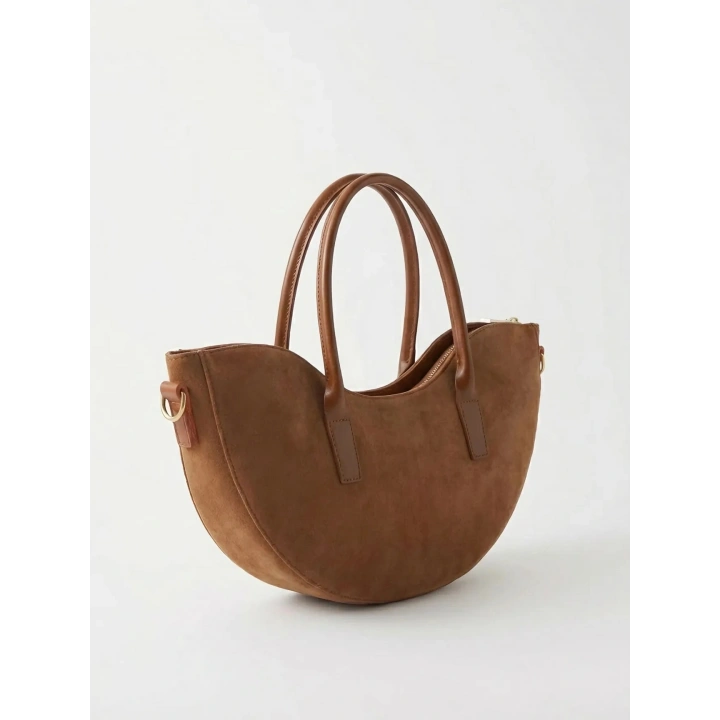 Leila Süet Taba Fermuarlı El ve Omuz Çantası