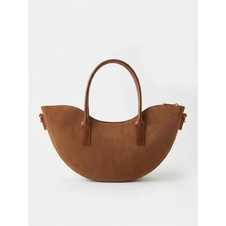 Leila Süet Taba Fermuarlı El ve Omuz Çantası